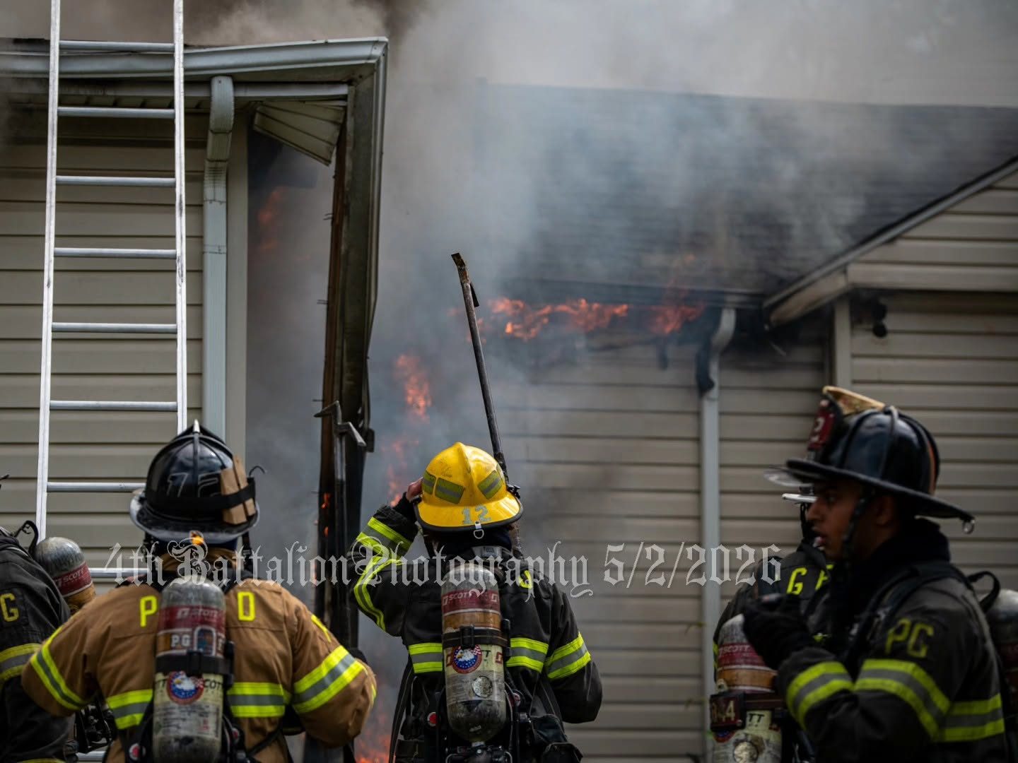 Truck 12 operates at Annapolis Road house and church fire