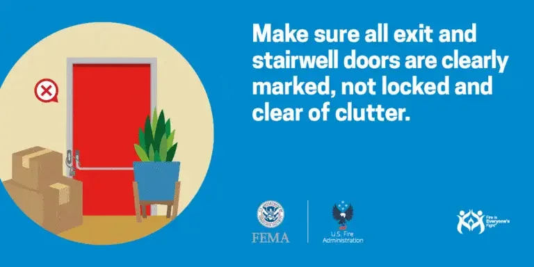 Essential safety reminder: ensure all exit and stairwell doors are properly signed, unlocked, and unobstructed for quick and safe evacuation.